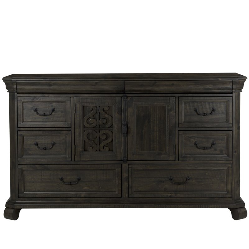 Pemberly Row Contemporary Traditional Peppercorn 8 Drawer Dresser