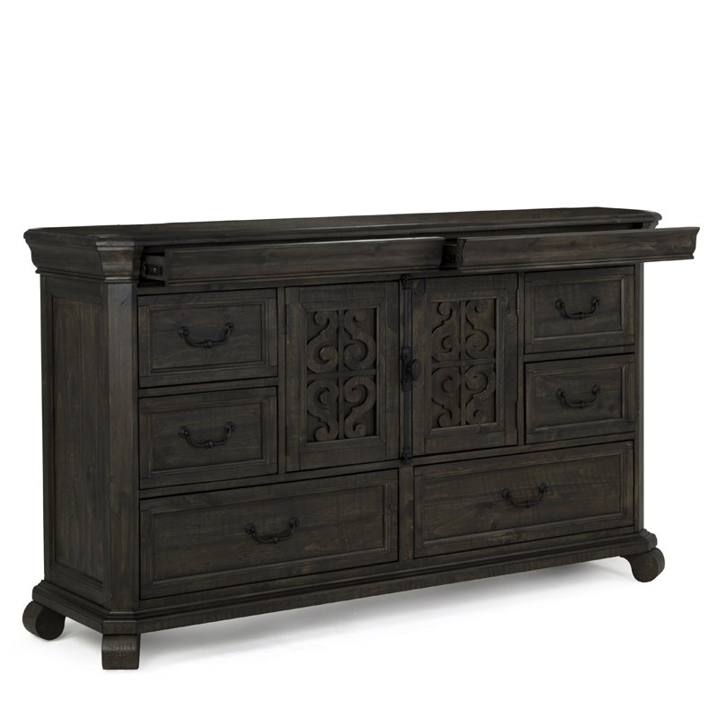 Pemberly Row Contemporary Traditional Peppercorn 8 Drawer Dresser