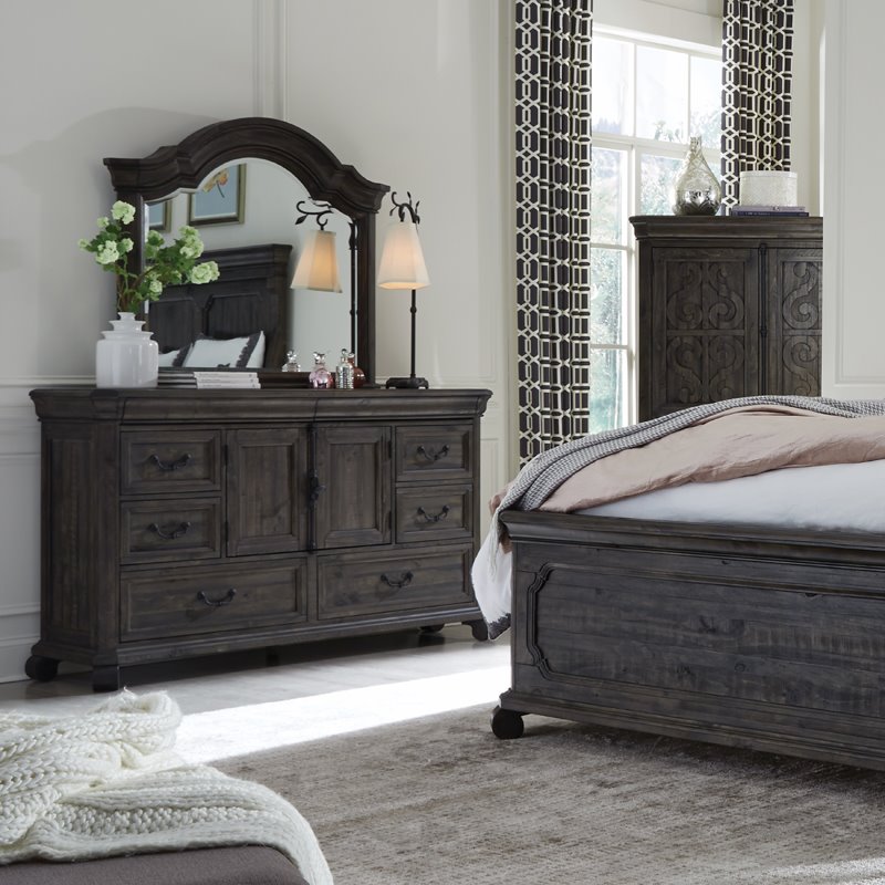 Pemberly Row Contemporary Traditional Peppercorn 8 Drawer Dresser