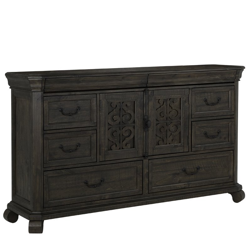 Pemberly Row Contemporary Traditional Peppercorn 8 Drawer Dresser