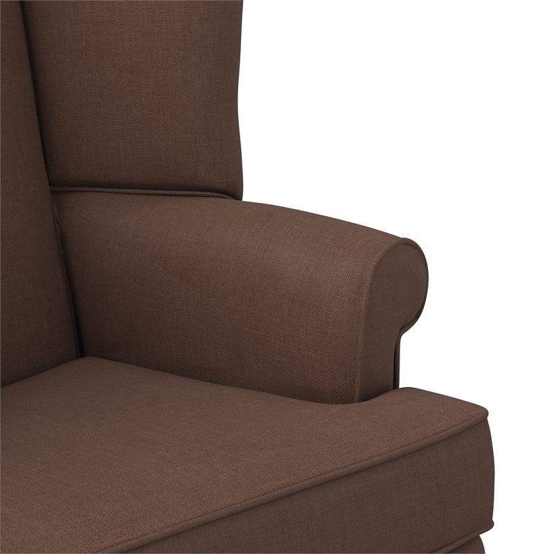 Pemberly Row Brown Fabric Traditional Wing Back Accent Chair