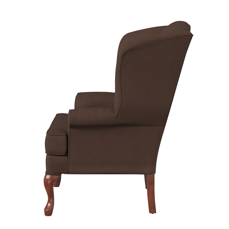 Pemberly Row Brown Fabric Traditional Wing Back Accent Chair