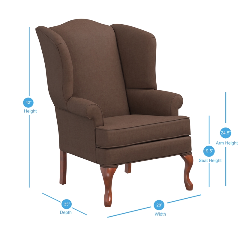 Pemberly Row Brown Fabric Traditional Wing Back Accent Chair