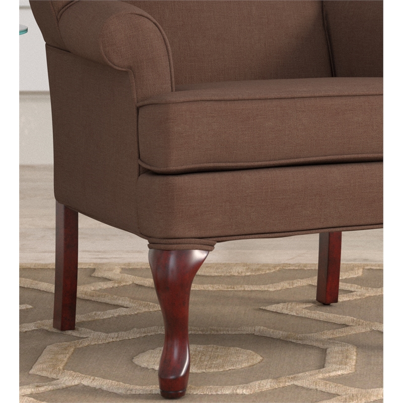 Pemberly Row Brown Fabric Traditional Wing Back Accent Chair
