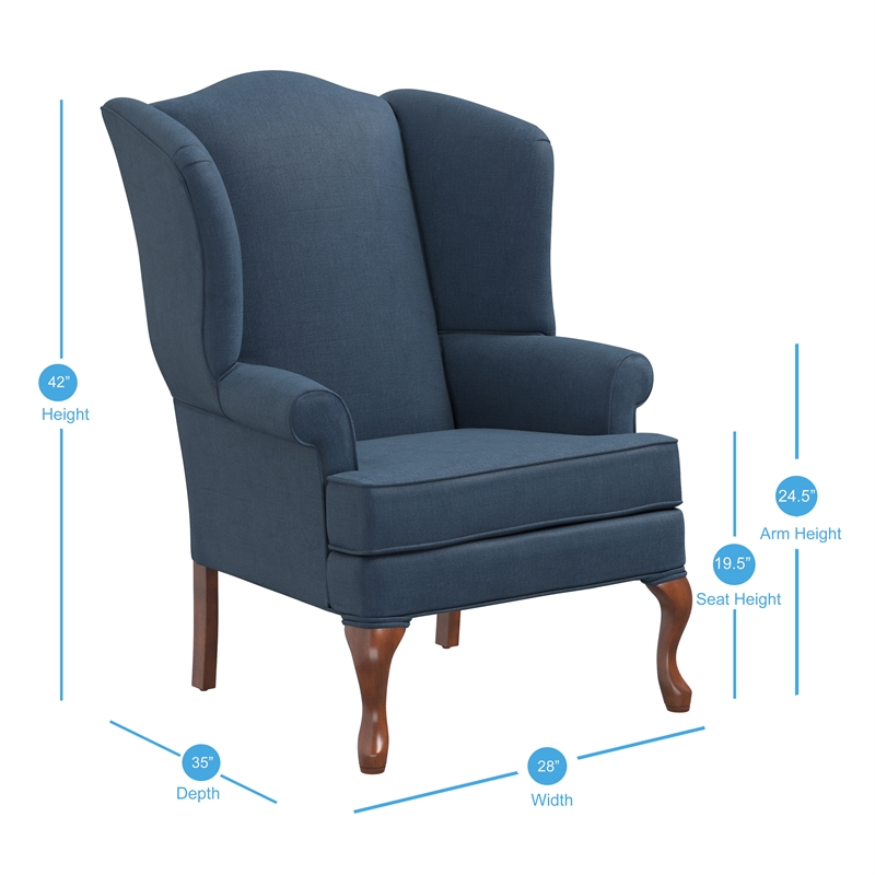 Pemberly Row Modern Blue Fabric Traditional Wing Back Accent Chair