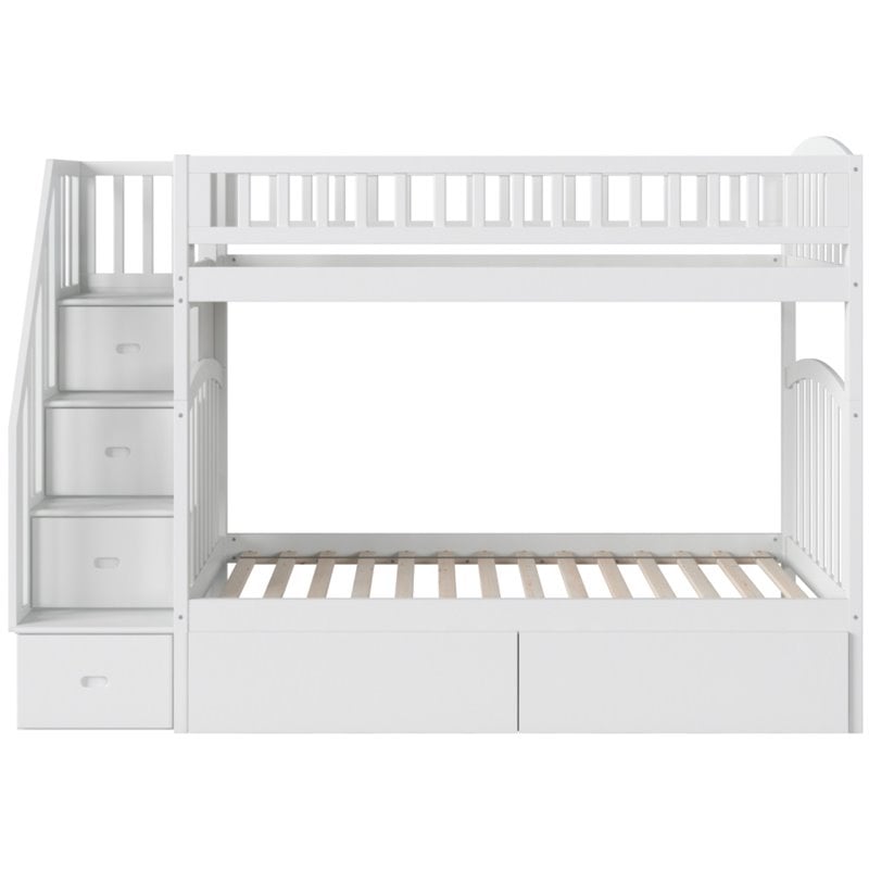 Pemberly Row Wood Staircase Storage Bunk Twin Over Twin in White