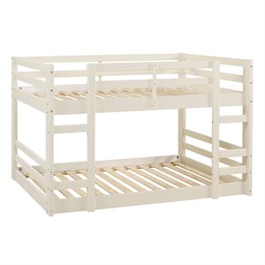Pemberly Row Modern Low Wood Twin Over Twin Bunk Bed - White