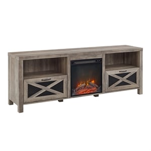 Pemberly Row 70&quot MDF Rustic Farmhouse Fireplace TV Stand - Gray Wash