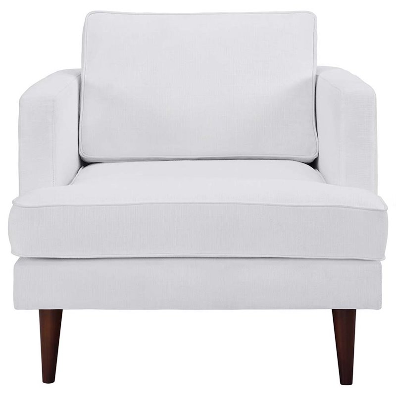 Pemberly Row Polyester Fabric Accent Armchair in White and Walnut