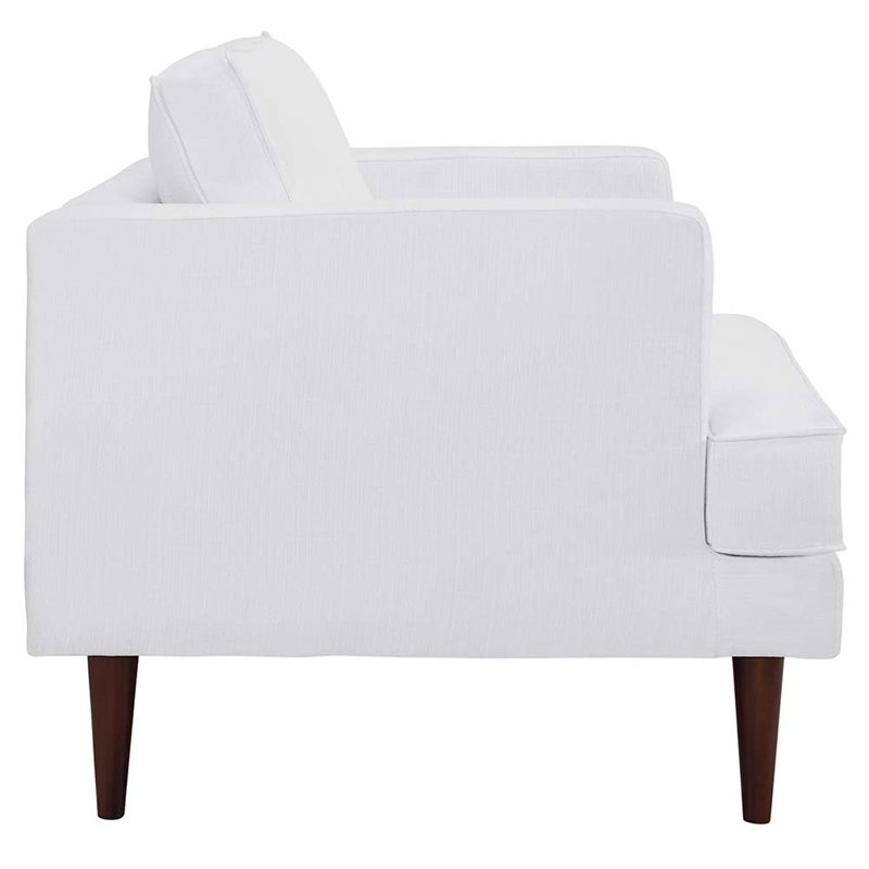 Pemberly Row Polyester Fabric Accent Armchair in White and Walnut