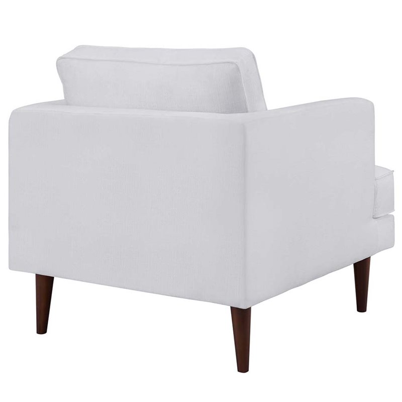 Pemberly Row Polyester Fabric Accent Armchair in White and Walnut