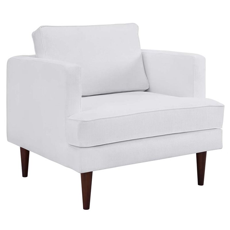 Pemberly Row Polyester Fabric Accent Armchair in White and Walnut