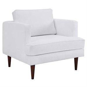 Pemberly Row Polyester Fabric Accent Armchair in White and Walnut