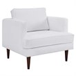 Pemberly Row Polyester Fabric Accent Armchair in White and Walnut
