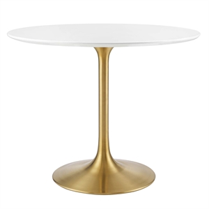 Pemberly Row 36&quot Round Wood & Metal Dining Table in Gold and White