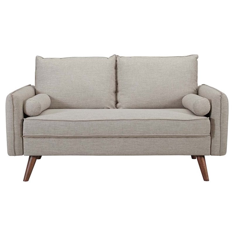 Pemberly Row Modern Fabric Upholstered Loveseat in Walnut/Beige