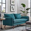 Pemberly Row Modern Fabric Upholstered Sofa in Teal & Walnut