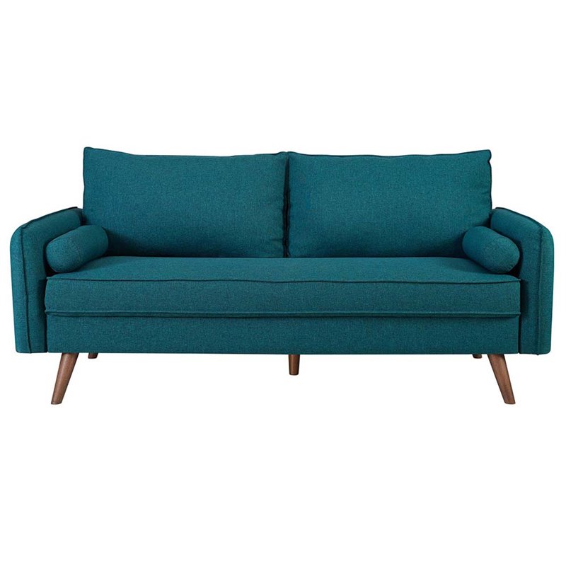 Pemberly Row Modern Fabric Upholstered Sofa in Teal & Walnut