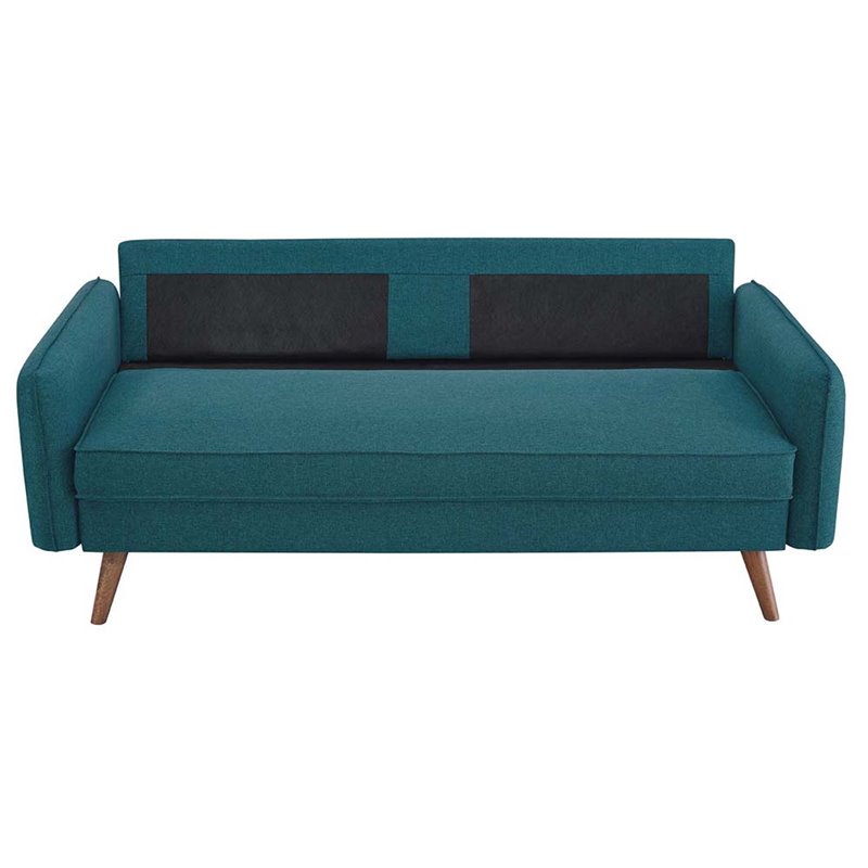 Pemberly Row Modern Fabric Upholstered Sofa in Teal & Walnut