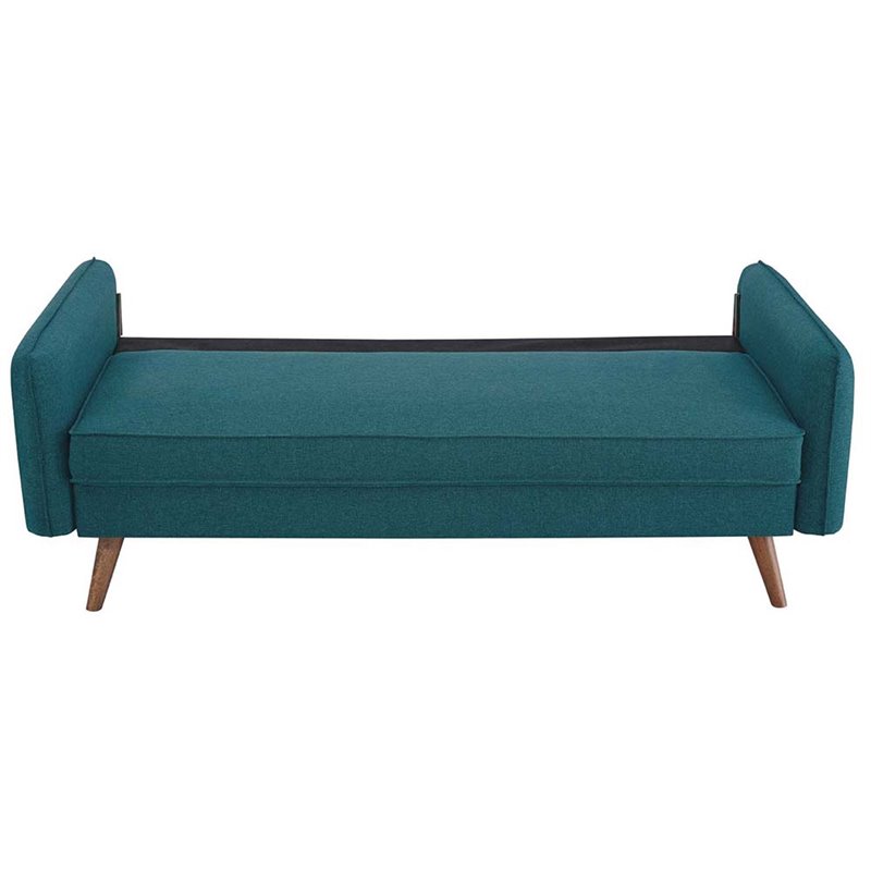 Pemberly Row Modern Fabric Upholstered Sofa in Teal & Walnut