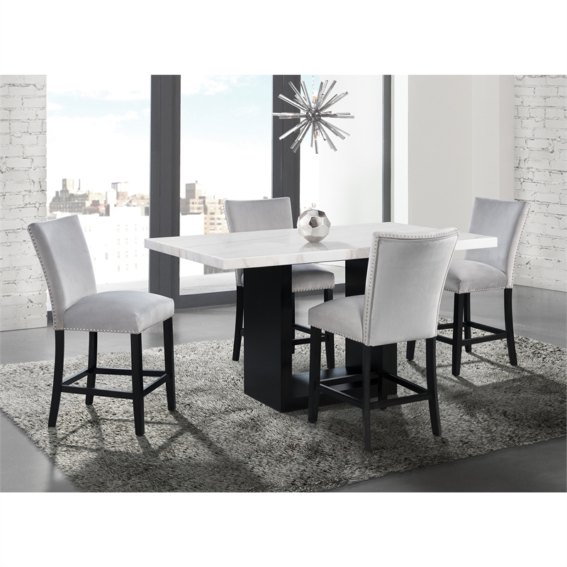 Pemberly Row Modern White Marble Counter Height Dining Table
