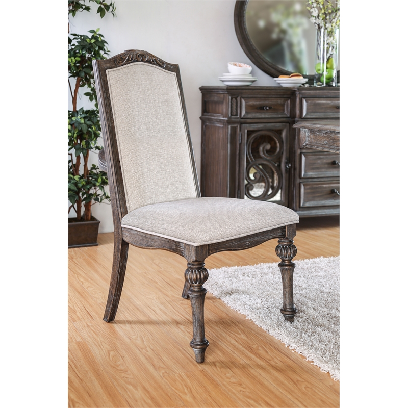 Pemberly Row Fabric Padded Dining Chair in Natural Tone (Set of 2)
