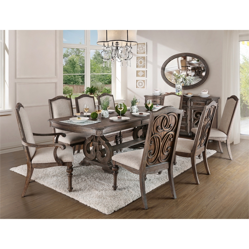 Pemberly Row Fabric Padded Dining Chair in Natural Tone (Set of 2)