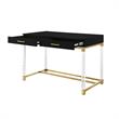 Pemberly Row Posh 2-Drawer Metal Writing Desk with Acrylic Legs in Black/Gold