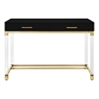 Pemberly Row Posh 2-Drawer Metal Writing Desk with Acrylic Legs in Black/Gold