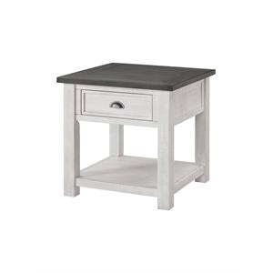 Pemberly Row Contemporary Solid Wood End Table White and Gray