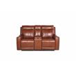 Pemberly Row Caramel Leather Power Loveseat Console Recliner