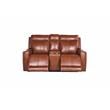 Pemberly Row Caramel Leather Power Loveseat Console Recliner