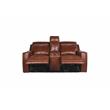 Pemberly Row Caramel Leather Power Loveseat Console Recliner