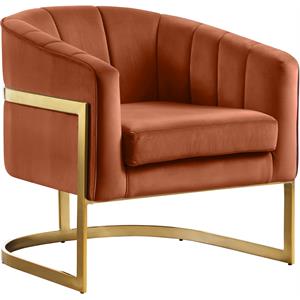 Pemberly Row Modern 18.5&quotH Velvet Accent Chair in Cognac and Gold