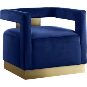 Pemberly Row Modern 18.5&quotH Velvet Accent Chair in Navy and Gold