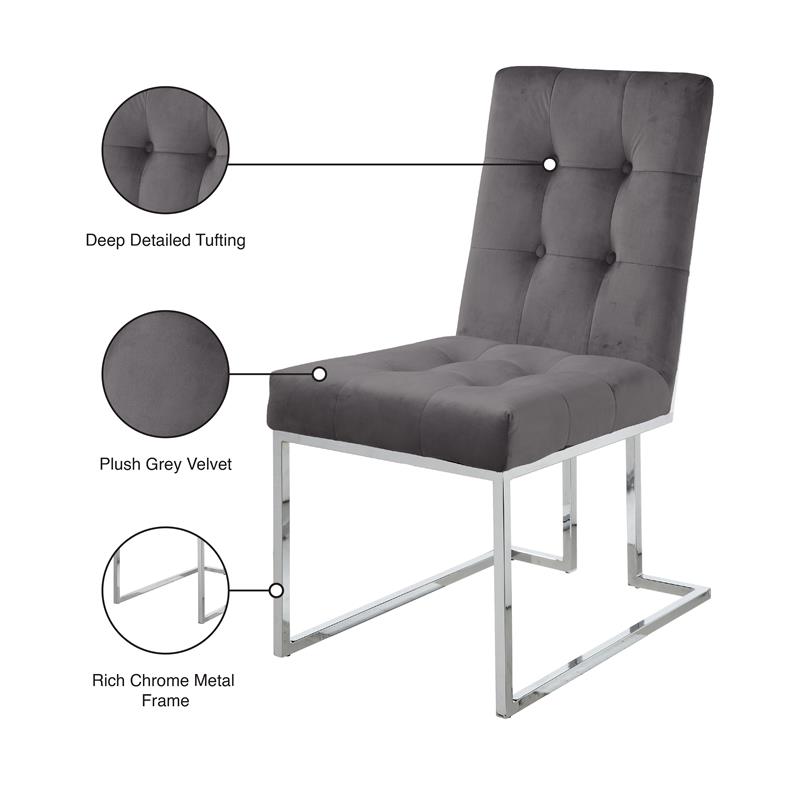 Pemberly Row Contemporary Velvet Dining Chair in Gray (Set of 2)