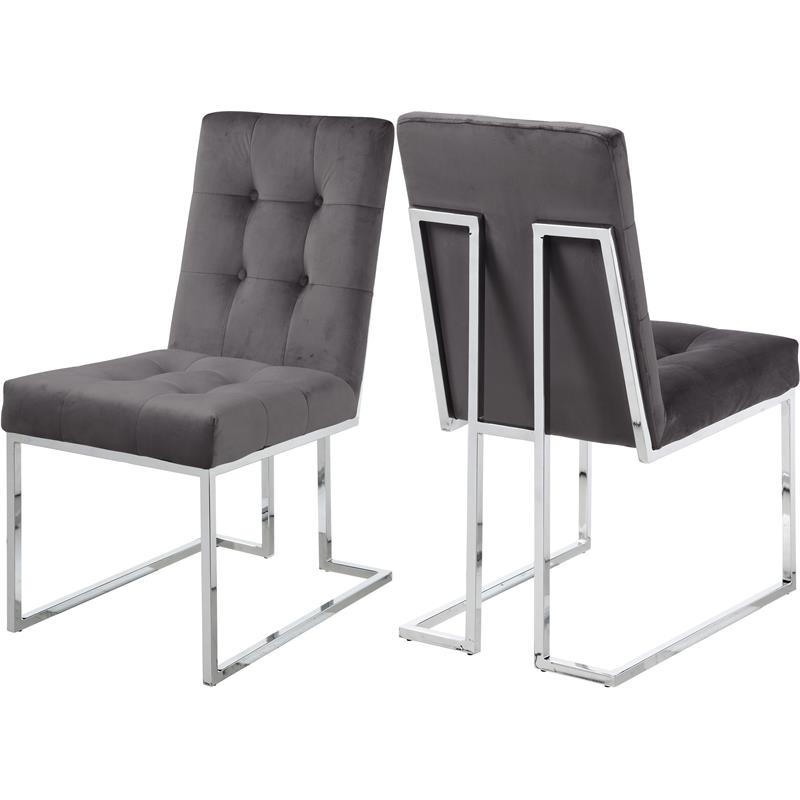 Pemberly Row Contemporary Velvet Dining Chair in Gray (Set of 2)