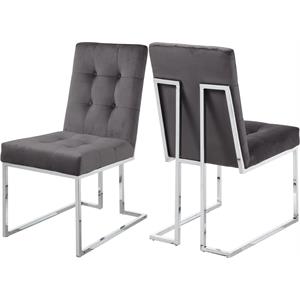 Pemberly Row Contemporary Velvet Dining Chair in Gray (Set of 2)
