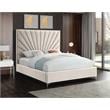 Pemberly Row Contemporary Solid Wood and Velvet Full Bed in Cream