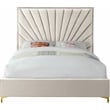 Pemberly Row Contemporary Solid Wood and Velvet Full Bed in Cream