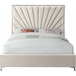 Pemberly Row Contemporary Solid Wood and Velvet Full Bed in Cream