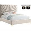 Pemberly Row Contemporary Solid Wood and Velvet Full Bed in Cream
