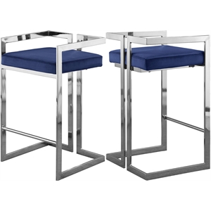 Pemberly Row Modern 27&quotH Velvet Counter Stool in Navy (Set of 2)