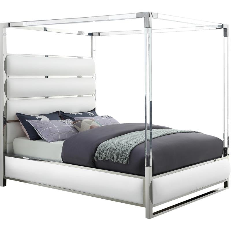 Pemberly Row Modern Solid Wood and Vegan Leather King Bed in White