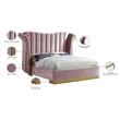 Pemberly Row Contemporary Solid Wood and Velvet King Bed in Pink