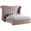 Pemberly Row Contemporary Solid Wood and Velvet King Bed in Pink