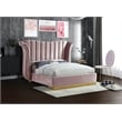 Pemberly Row Contemporary Solid Wood and Velvet King Bed in Pink
