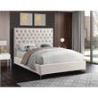 Pemberly Row Modern Solid Wood Tufted Velvet Queen Bed in Cream
