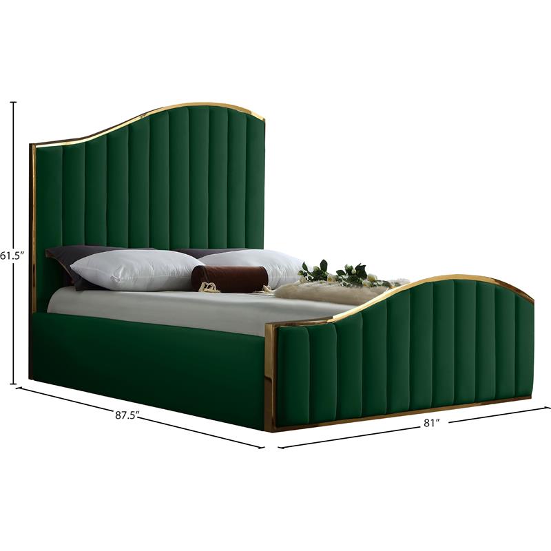 Pemberly Row Contemporary Solid Wood and Velvet King Bed in Green