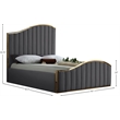 Pemberly Row Contemporary Solid Wood and Velvet Queen Bed in Gray